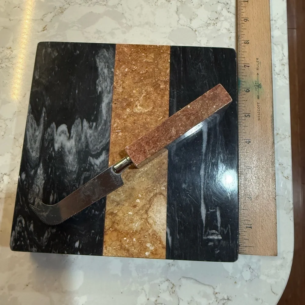 1970s Georges Briard Marble Cheese Board and Knife vintage